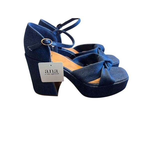 A.n.a Sandals 9M Denim Blue Platform chunky Heel Twisted Knot 70's Shoes bratz - Picture 2 of 7